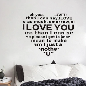 Romantic heart-shaped wall sticker with I LOVE YOU quotes for bedroom wall decor