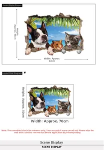 3D pet wall decal showing size reference of Boston Terrier and cat on tropical beach