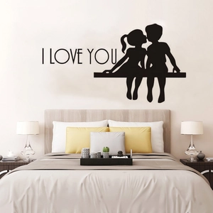 Sticker mural romantique silhouette couple I LOVE YOU pour décoration de chambre