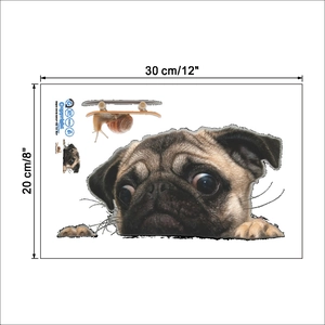 Detail of 30x20cm pug dog and snail on skateboard waterproof wall and toilet sticker