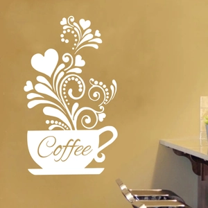 Kreativer Kaffeetassen Wandaufkleber mit Herz-Dampf für Küche und Dekoration