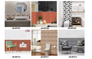 Six various self-adhesive 3D brick and mosaic PVC wall sticker styles for home decor