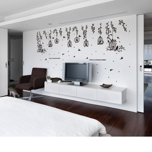Modern black birdcage and vine wall stickers with inspirational quote for home decor