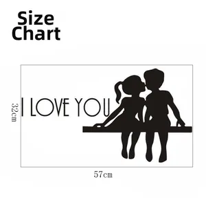 Détail du sticker mural I LOVE YOU avec dimensions 32x57cm pour décoration d'intérieur