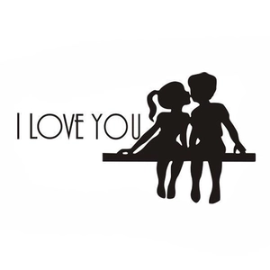 Détail du sticker mural I LOVE YOU montrant une silhouette romantique de baiser