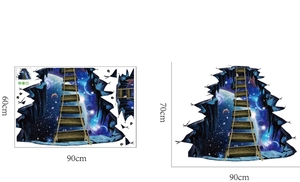 Detailed 3D cosmic suspension bridge wall sticker with exact layout and finish dimensions