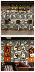 Detailed close-up of 3D textured stone wallpaper in vintage industrial style for living rooms