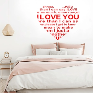 Romantic red I LOVE YOU heart wall sticker for bedroom and living room decor
