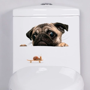 Cute pug dog and snail skateboard 3D realistic decorative sticker for toilet or laptop