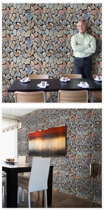 Detail of 3D stone texture wallpaper showing natural irregular rock patterns for home decor