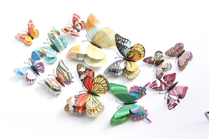 Detailed macro view of double-layer 3D luminous butterfly wall stickers in assorted colors
