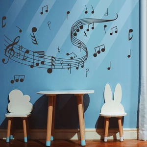 Black musical note wall stickers with staves and treble clef for home art decoration