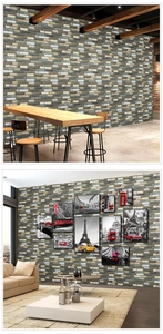 3D faux brick self-adhesive wallpaper showing industrial cafe and modern living room decor