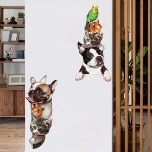 3D animal wall stickers featuring cute dogs and cats stacked for nursery corner decor