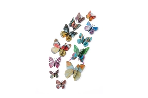 Detail showing 12-piece set of 3D double-layered luminous butterfly wall stickers