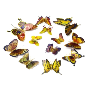 Lot de 12 stickers papillons 3D dorés double couche pour décoration murale créative