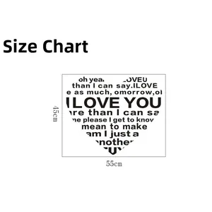Detailed size chart showing a 45x55cm heart-shaped I LOVE YOU wall sticker