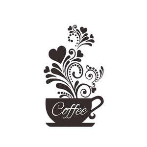 Kreativer Kaffeetasse Wandaufkleber mit elegantem Dampf und floralem Schriftzug