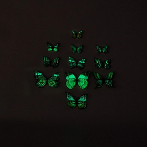 Luminous double-layer 3D butterfly wall stickers set with green glow in the dark