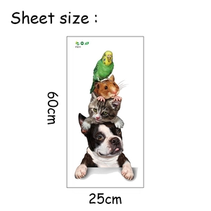 Cute stacked pets wall sticker with parrot hamster cat and dog for room decor