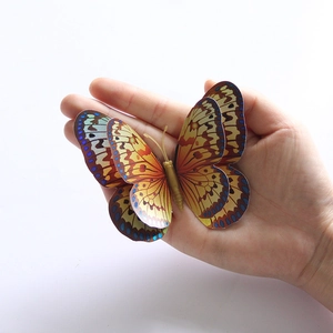 Stickers muraux papillon dorés 3D à double couche avec des ailes réalistes