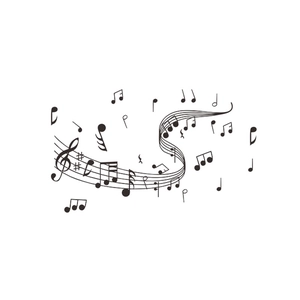 Artistic music staff and treble clef wall decal with musical notes on a white background