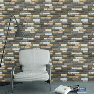 3D faux stone brick wall sticker in beige and grey for living room wall decor