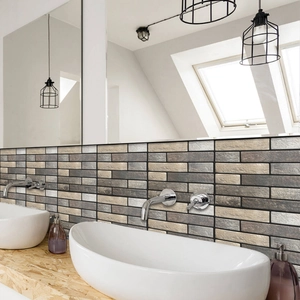 Detailed grey-brown brick pattern self-adhesive wall tile for bathroom backsplash decor