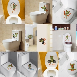3D Green Frog Decorative Stickers For Toilet Lid Car Fridge PVC Waterproof Cartoon Animal Wall Decal For Bathroom Home