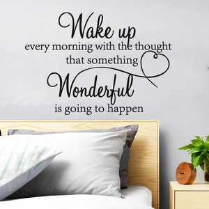 Adesivo murale ispiratore Wake up every morning con cuori per decoro camera da letto