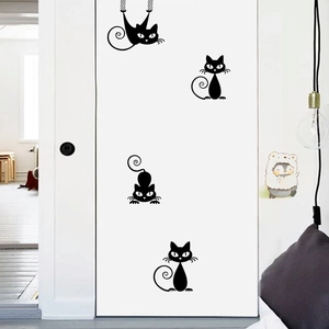 Simpatici Adesivi da Parete in Cartone Animato Gatto Nero Decalcomanie in Vinile PVC Rimovibili per Soggiorno Camera da Letto Casa