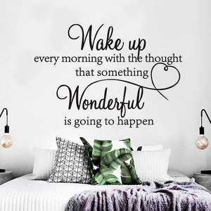 Adesivo murale ispiratore Wake up con citazione per decorazione camera e soggiorno