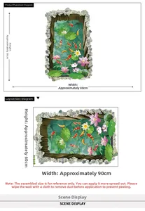 Detailed 3D koi pond wall sticker dimensions showing final layout and physical product size