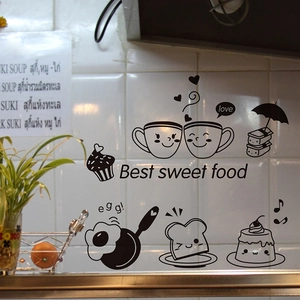 Minimalist black vinyl food wall stickers for kitchen featuring coffee and breakfast motifs