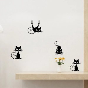 Set minimalista di quattro adesivi murali gatto nero per la decorazione del soggiorno