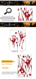 Detailed Halloween bloody handprint wall sticker layout with splash patterns for window decor