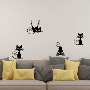 Set di quattro adesivi murali gatto nero per decorazione minimalista del soggiorno