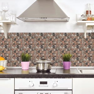 Waterproof faux cobblestone kitchen backsplash wallpaper with rustic stone texture