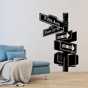 Modern New York Street Sign Wall Stickers Fifth Ave One Way PVC Removable Black Wall Decals For Living Room Bedroom Decor