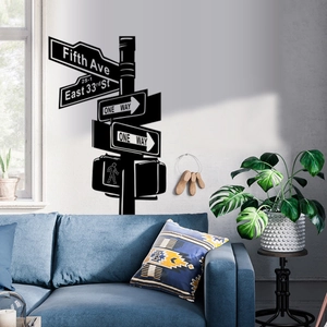 Minimalist black vinyl wall sticker with New York street signs on a white wall decor