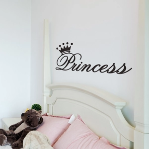 Detail of Princess crown wall sticker on white wall for girl bedroom decor