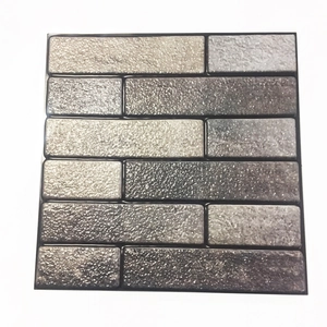 Detail showing 3D brick texture wall sticker with grey and beige stone pattern finish