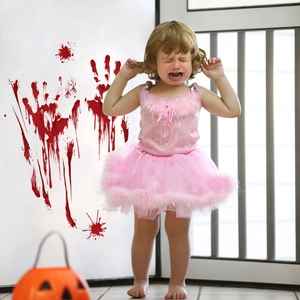 Halloween bloody handprint wall stickers for home decor with realistic red splatter effect