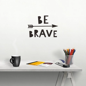 Minimalist 'BE BRAVE' vinyl wall sticker with arrow design for modern office workspace