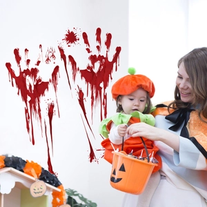 Realistic Halloween bloody handprint wall stickers for home and party window decoration
