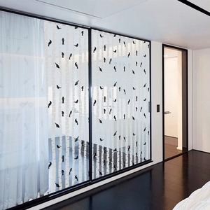 Frosted window film with black and white bird and birch forest pattern for home decor