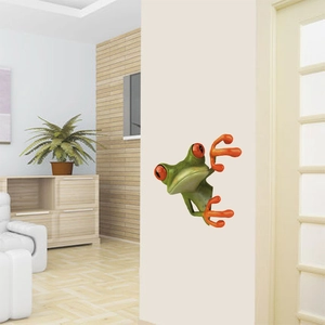 3D funny green frog wall sticker showing a creative peeking effect for home decor