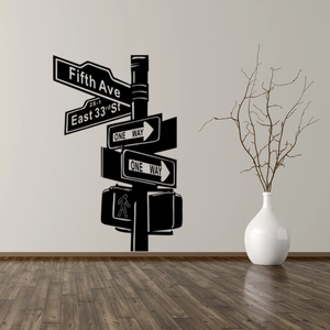 Creative New York street sign vinyl wall sticker with Fifth Ave and East 33rd St traffic motifs