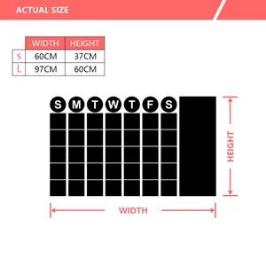 Detailed size chart showing S and L dimensions for removable blackboard wall stickers