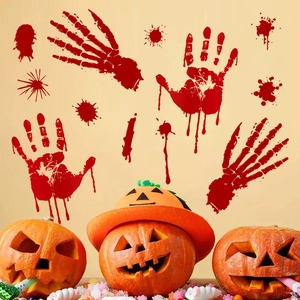 Halloween Blood Handprint Skeleton Wall Sticker PVC Horror Window Decals For Party Living Room Bar Decoration